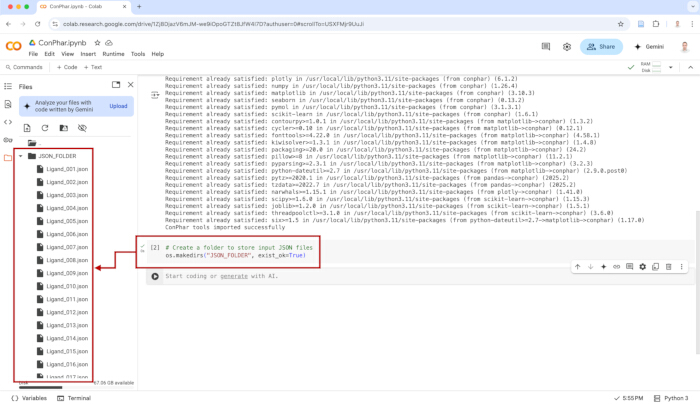 Google Colab environment with Python script creating output folders in file explorer, educational.