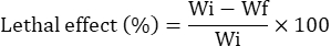 figure-protocol-1 Lethal effect formula, Lethal effect (%) = (Wi - Wf) / Wi × 100, educational equation.