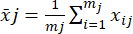 Mean calculation formula, x̄j=(1/mj)∑(i=1 to mj)xij, mathematical equation.
