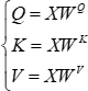 Equations representing query, key, and value in transformer neural network model computations.