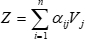Mathematical equation for linear combination; z=ΣaiVj; used in data analysis; formula image.