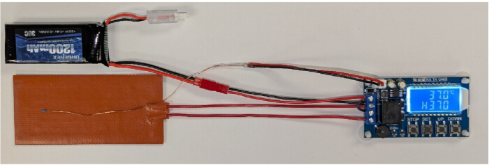 figure-protocol-5 Thermal control system setup; thermostat probe, LCD display, battery; temperature regulation.