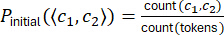 Probability formula for initial context pair count, equation showing occurrences over total tokens.