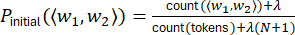 Natural language processing formula, probability equation, bigram smoothing technique.