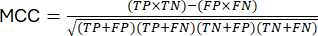 Matthews Correlation Coefficient formula, static equilibrium, TP, TN, FP, FN, statistical analysis