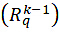 Mathematical formula R to the power of k minus 1 divided by q.
