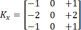 Edge detection kernel Kx, matrix formula, image processing concept, convolution method.