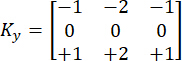 Sobel filter matrix Ky for edge detection in image processing; matrix equation illustration.