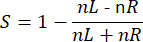 Static equilibrium; Formula: S = 1 - (nL - nR) / (nL + nR); Mathematical equation diagram.