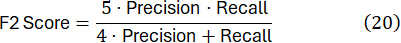 F2 score formula equation; key metric for model evaluation; precision, recall computation.
