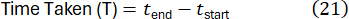 Time calculation formula, T = t_end - t_start, mathematical equation for duration analysis.