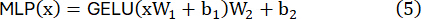 MLP equation using GELU for neural network activation; mathematical formula.