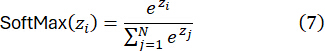 Softmax activation equation; formula for neural network output; mathematical expression.