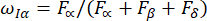 Ratio of forces equation, ωIα = Fα/(Fα + Fβ + Fδ), mathematical formula for force analysis.