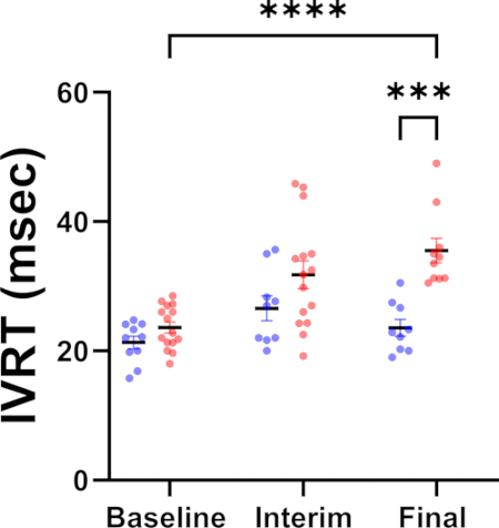IVRT data graph, baseline to final, statistical significance marked by asterisks, comparative analysis.