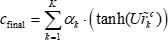 Mathematical formula; final state calculation; sum of weighted hyperbolic tangent in equations.