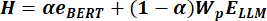 figure-protocol-1 Equation for hybrid model: H = αe<sub>BERT</sub> + (1-α)W<sub>p</sub>E<sub>LLM</sub>.