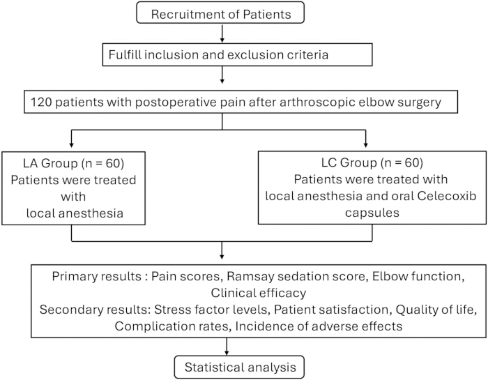 Flowchart of patient recruitment for postoperative pain study; local anesthesia vs. Celecoxib.