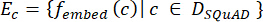 Mathematical expression for embedding computation in D_SQuAD dataset; equation.