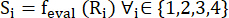 Static equilibrium; equation; S_i = f_eval(R_i) ∀ i ∈ {1,2,3,4}; physics formula.