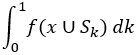 figure-protocol-5 Integral calculus equation ∫ from 0 to 1 f(x ∪ S_k) dk; mathematical formula.