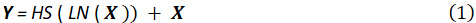 Non-linear equation Y=HS(LN(X))+X mathematical formula for scientific analysis.