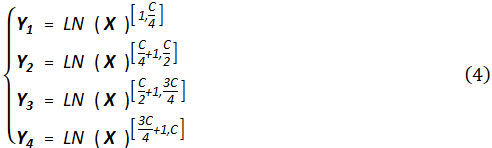Mathematical equations for LN(X) calculations; formulaic analysis in scientific research.