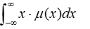 Integral of x times μ(x) from negative to positive infinity; mathematical equation for probability.