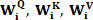 Transformer attention weights \(W^Q, W^K, W^V\) in neural network diagram.