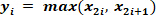 figure-protocol-6 Static equilibrium formula, yi = max(x2i, x2i+1), in equations diagram for educational analysis.