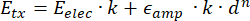 figure-protocol-3 Equation for electronic energy transfer; Eᵗₓ = Eₑₗₑc·k + εₐₘₚ·k·dⁿ; scientific formula.