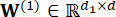 Matrix notation formula, \(W^{(1)} \in \mathbb{R}^{d_1 \times d}\), dimensional analysis.