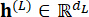 Neural network layer output formula, \( h^{(L)} \in \mathbb{R}^{d_L} \), vector representation.