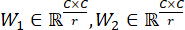 Mathematical formula: W1, W2 linear transformation equations in matrix notation, real numbers field.