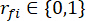 Equations in set theory: r_fi ∈ {0,1} symbol, mathematical representation, binary relation.