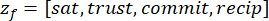 Main concept in linear algebra; formula for variable z_f with terms sat, trust, commit, recip.
