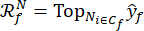 Mathematical optimization formula, Rf^N = TopNi∈Cf ŷf, equation for ranking algorithm.