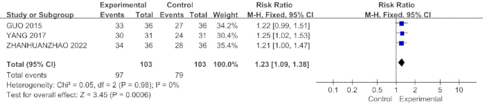 Meta-analysis forest plot; studies' risk ratios; statistical analysis of experimental results.