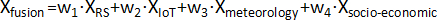 X_fusion equation for data fusion: RS, IOT, meteorology, socio-economic factors; diagram; research.