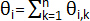 Mathematical formula showing summation: θi = Σk=1n θi,k; equation for statistical calculation.