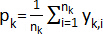 Equation illustrating probability in statistical analysis; formula representation: Σ(γk,i), pk=1/nk.