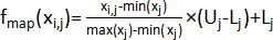 Data normalization equation for numerical scaling method; mathematical formula diagram.