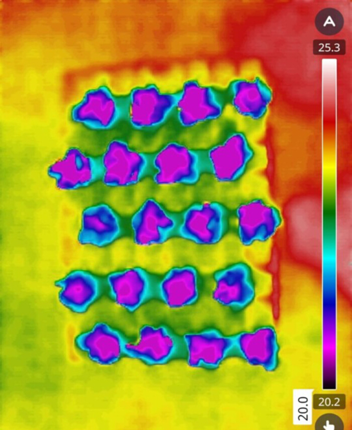 figure-results-11 Thermal imaging heat distribution, experiment results; temperature scale, heat map analysis.