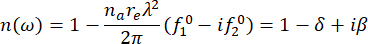 figure-protocol-2 Complex refractive index formula, n(ω)=1-(nₐrₑλ²/2π)(f₁⁰-if₂⁰), equation analysis.