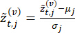 Standardization process equation, Z-score formula, statistical data analysis method.
