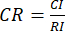Calculation formula CR=CI/RI for cost analysis, financial metric, math equation.