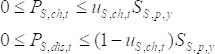 Energy storage constraints, equations, ΣP≤uS, diagram, resource management, operational limits.