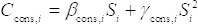 Equation for polymer concentration; C_cons,i = β_cons,i S_i + γ_cons,i S_i²; mathematical formula.
