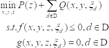 Mathematical optimization equations set, featuring minimization constraints, depicted.