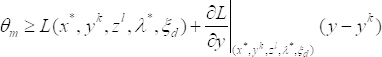 Mathematical Lagrangian theory; equation showing constraints and partial derivative terms.